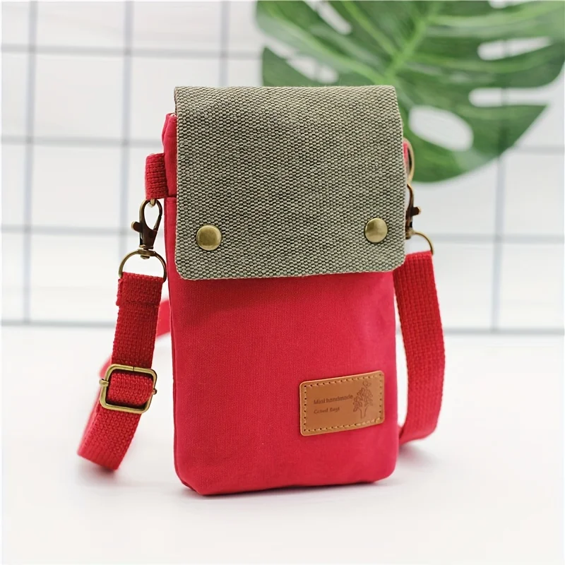Mini Fabric Crossbody Bag, Color Contrast Cell Phone Bag, Vintage Shoulder Purse For Women Small Crossbody Bag New All-match