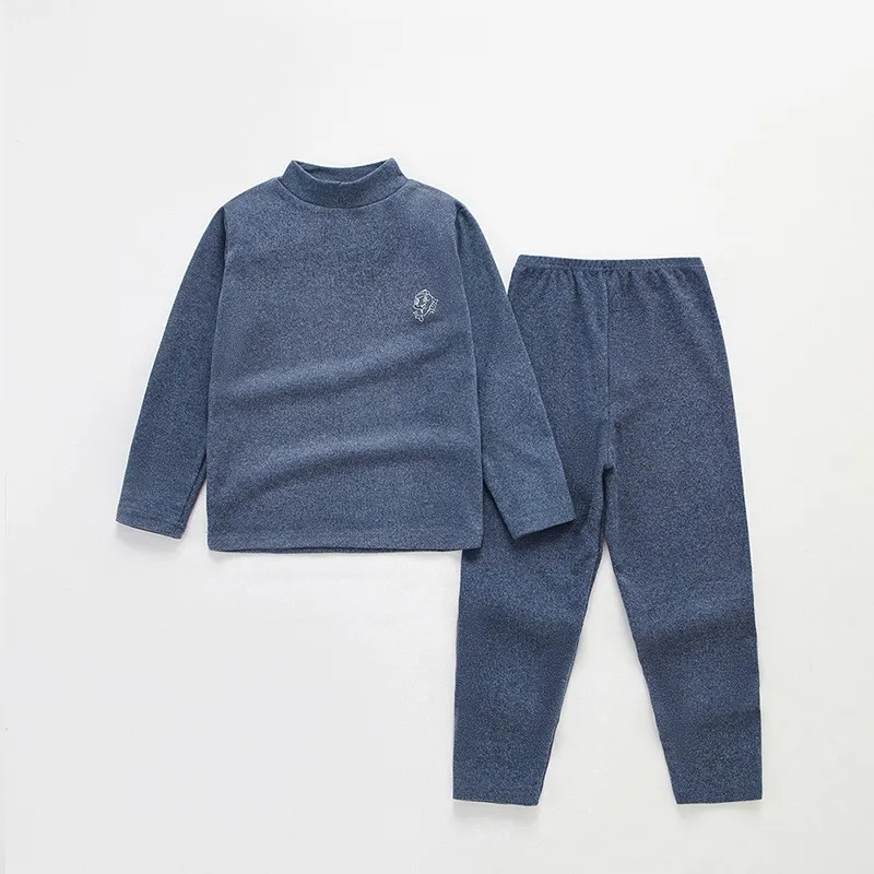 Kids Autumn Cotton Thermal Underwear Tops+Pants 2-Piece Set Boys Sleepwear Cartoon Print Girls Beige Pajama Suit Winter Clothes