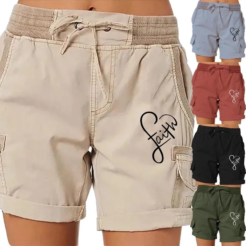 Summer Women Brand Printed High Waist Shorts Fashion Short Pants Female Work Wear Casual Loose Cargo Shorts