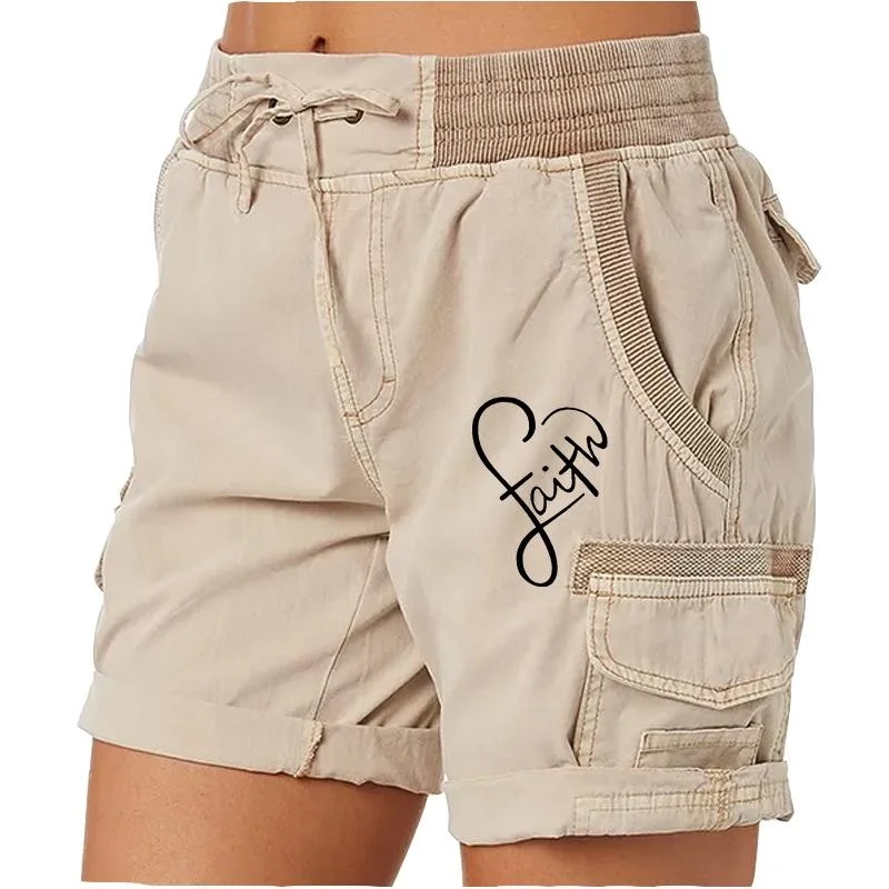 Summer Women Brand Printed High Waist Shorts Fashion Short Pants Female Work Wear Casual Loose Cargo Shorts