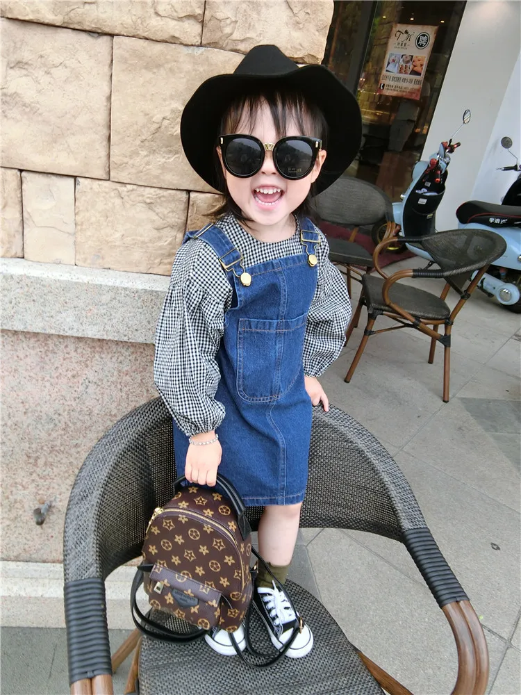 Girls Denim Suspender Skirt 2024 Summer New Cartoon Cotton Suspender Dress Fashion Style Casual Girls Denim Suspender Dress