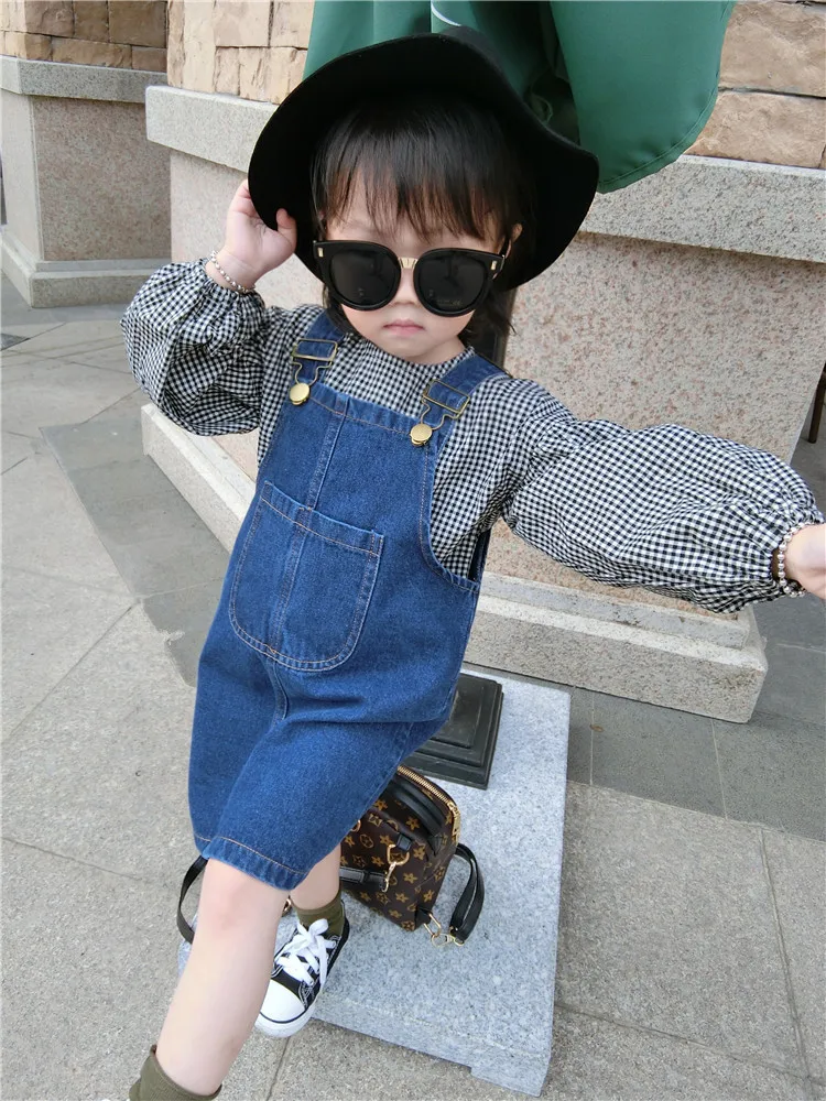 Girls Denim Suspender Skirt 2024 Summer New Cartoon Cotton Suspender Dress Fashion Style Casual Girls Denim Suspender Dress