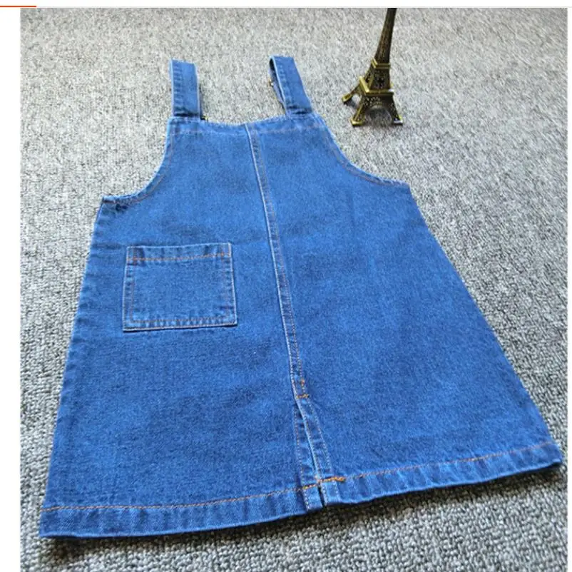 Girls Denim Suspender Skirt 2024 Summer New Cartoon Cotton Suspender Dress Fashion Style Casual Girls Denim Suspender Dress