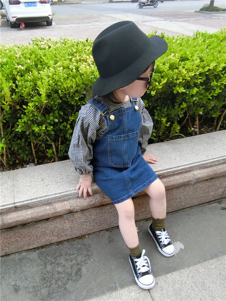 Girls Denim Suspender Skirt 2024 Summer New Cartoon Cotton Suspender Dress Fashion Style Casual Girls Denim Suspender Dress