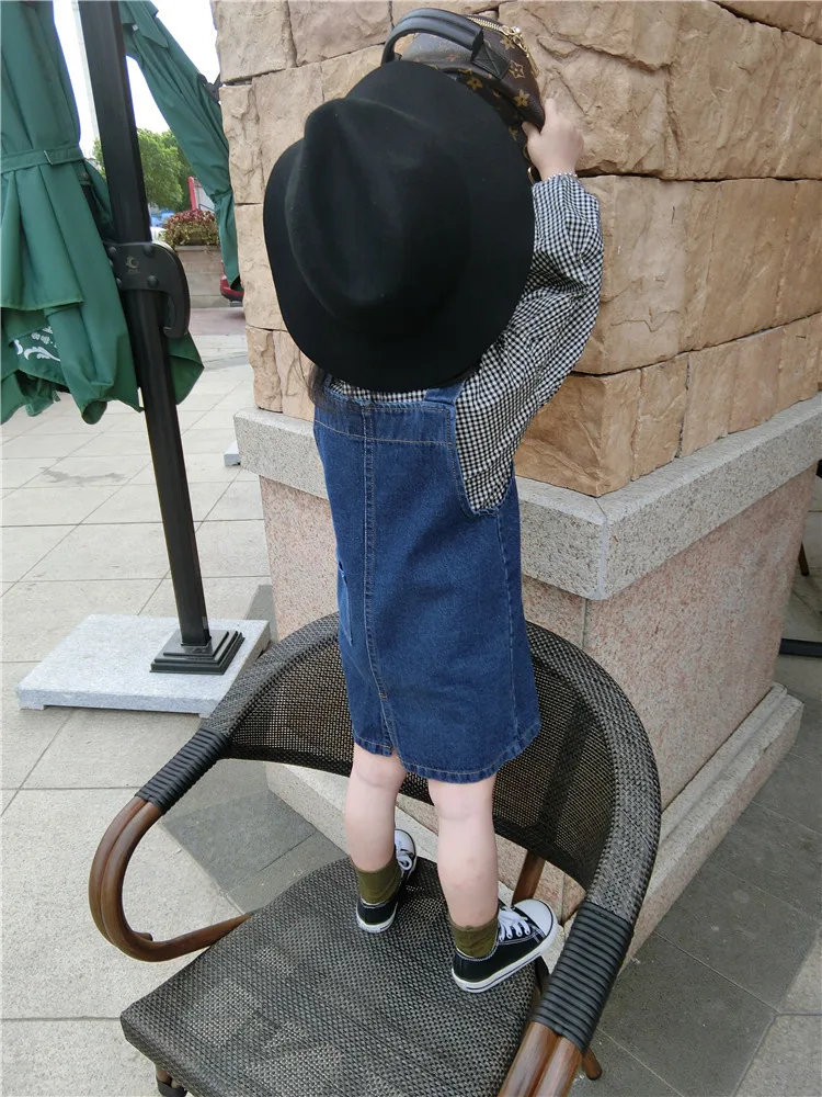 Girls Denim Suspender Skirt 2024 Summer New Cartoon Cotton Suspender Dress Fashion Style Casual Girls Denim Suspender Dress