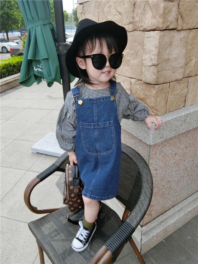 Girls Denim Suspender Skirt 2024 Summer New Cartoon Cotton Suspender Dress Fashion Style Casual Girls Denim Suspender Dress