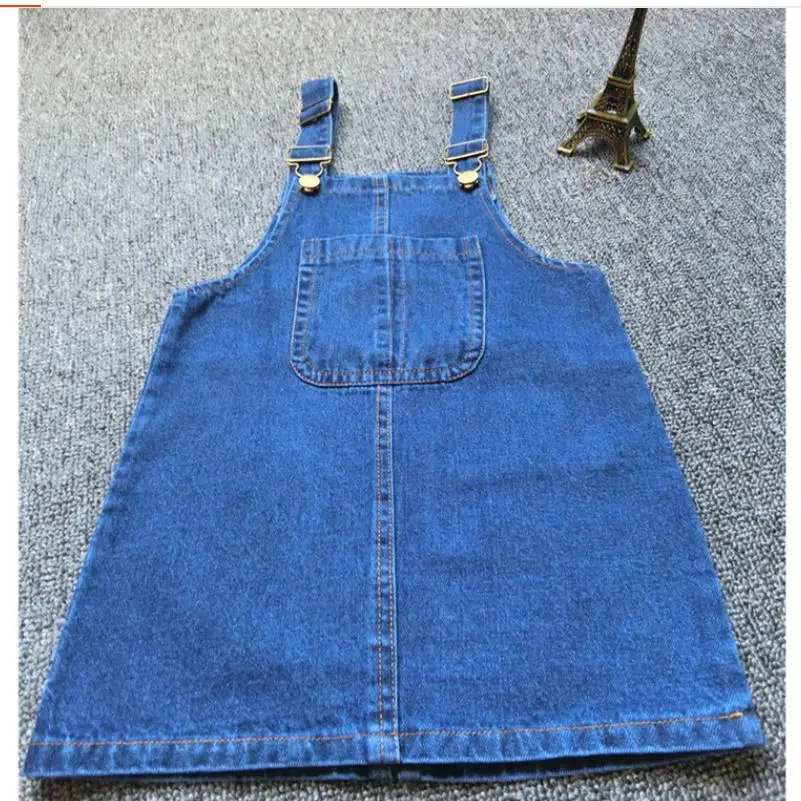 Girls Denim Suspender Skirt 2024 Summer New Cartoon Cotton Suspender Dress Fashion Style Casual Girls Denim Suspender Dress
