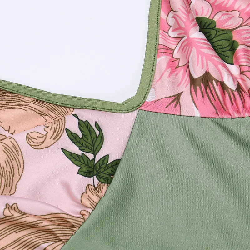 Sleeveless Floral Print Suspender Dress Summer Chic Female Beach Party Halter Dress Women's Fashion V-neck Slim Maxi Dresses