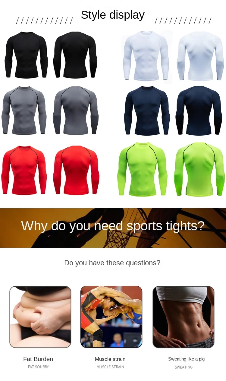 Compression Shirts Men's Rashguard Quick Dry Gym Fitness Shirts Spring Beach Surfing Athletic Sport Running Workout Tops Tees
