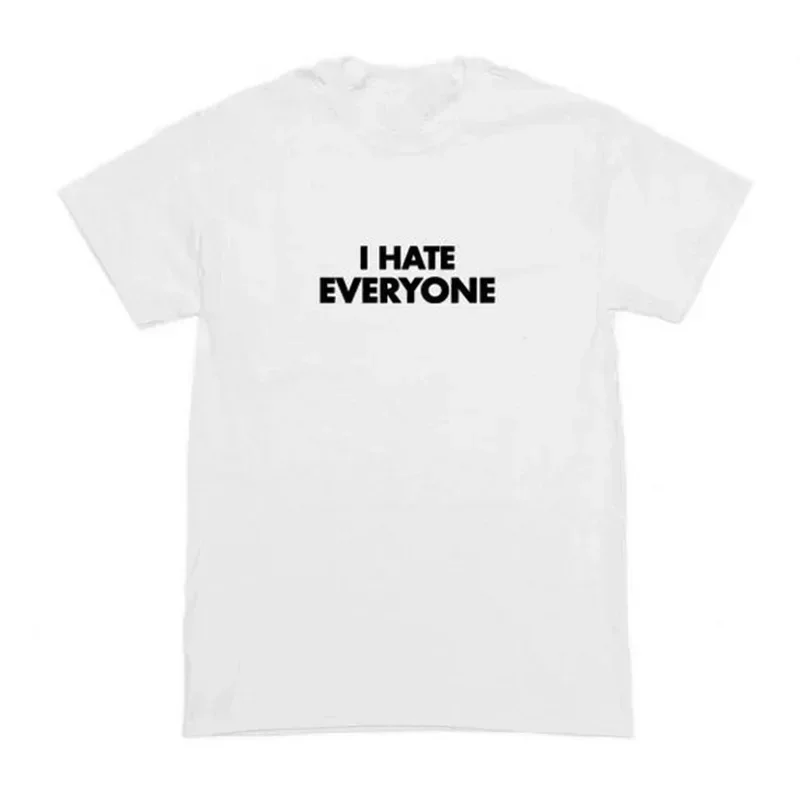 90s Harajuku I Hate Everyone Lettering T Shirt Womens Y2k Gothic Summer T Shirt Streetwear White T Shirt