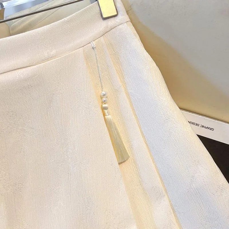 2024 Summer Women Fashion New Chinese Traditional Skirts Girls Comfortable Baggy Elastic Dress Female Versatile Slimming Skirts