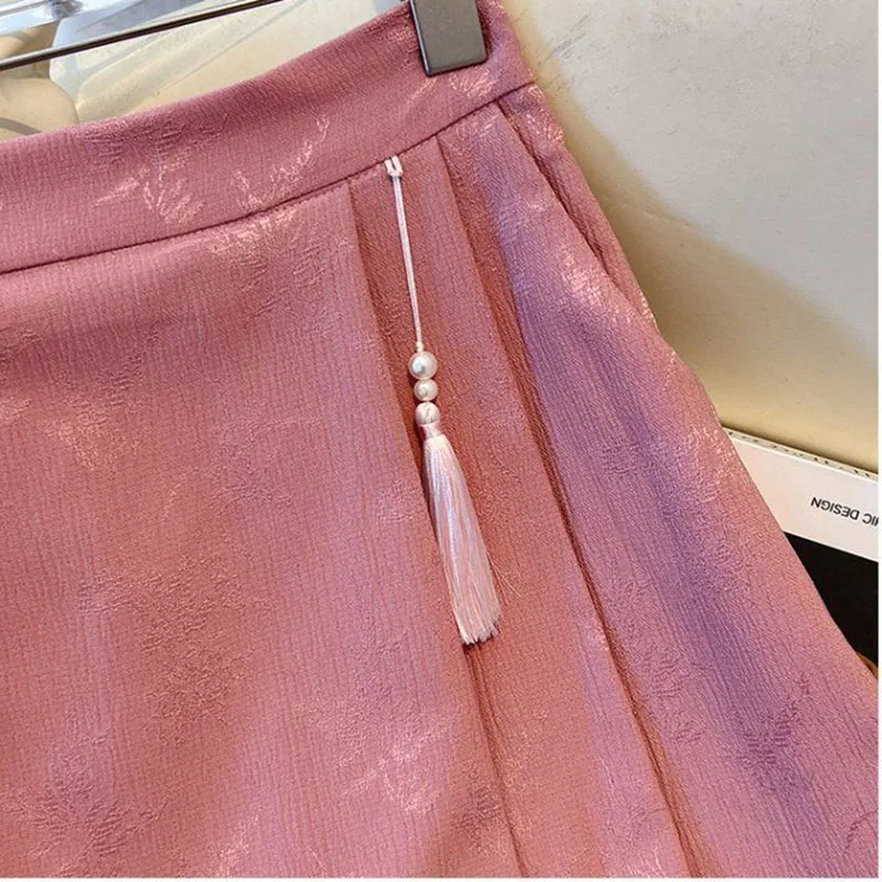 2024 Summer Women Fashion New Chinese Traditional Skirts Girls Comfortable Baggy Elastic Dress Female Versatile Slimming Skirts