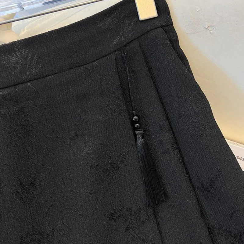 2024 Summer Women Fashion New Chinese Traditional Skirts Girls Comfortable Baggy Elastic Dress Female Versatile Slimming Skirts