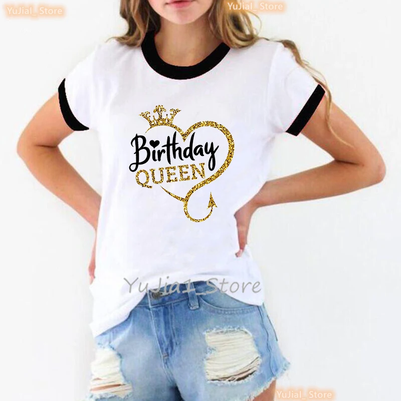 Birthday Gift For Girls Birthday Queen Graphic Print Tshirt Women'S Clothing Gray/Green/Yellow/Pink/Black/White T-Shirt Femme