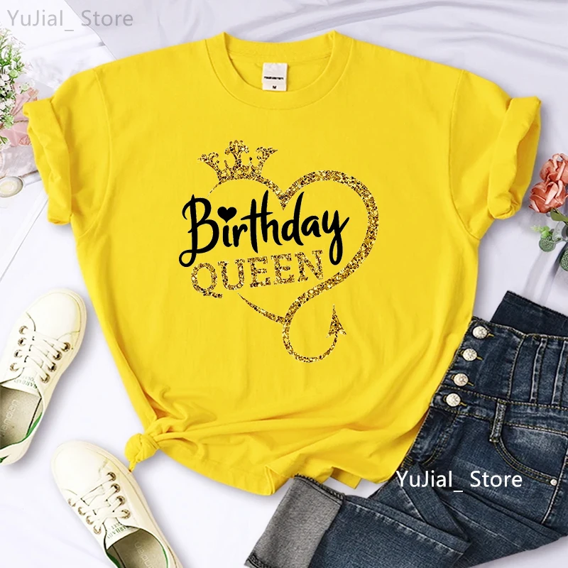 Birthday Gift For Girls Birthday Queen Graphic Print Tshirt Women'S Clothing Gray/Green/Yellow/Pink/Black/White T-Shirt Femme