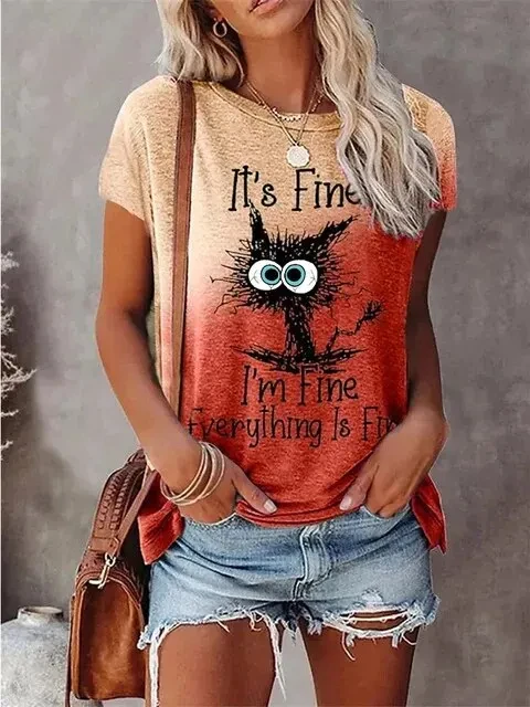 3D Print T-shirts Women Streetwear Summer Cartoon Cats Fine Casual Fashion Short Sleeve T Shirt O-neck Tees Tops Clothing
