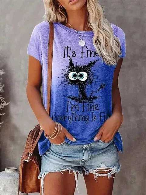 3D Print T-shirts Women Streetwear Summer Cartoon Cats Fine Casual Fashion Short Sleeve T Shirt O-neck Tees Tops Clothing