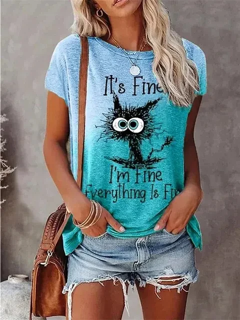 3D Print T-shirts Women Streetwear Summer Cartoon Cats Fine Casual Fashion Short Sleeve T Shirt O-neck Tees Tops Clothing