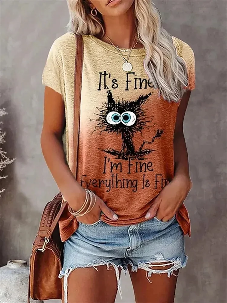 3D Print T-shirts Women Streetwear Summer Cartoon Cats Fine Casual Fashion Short Sleeve T Shirt O-neck Tees Tops Clothing