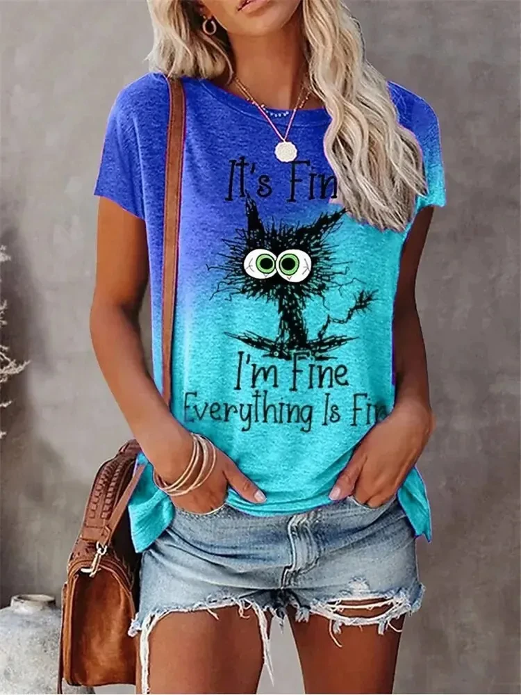 3D Print T-shirts Women Streetwear Summer Cartoon Cats Fine Casual Fashion Short Sleeve T Shirt O-neck Tees Tops Clothing