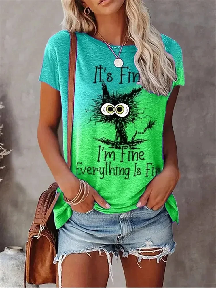 3D Print T-shirts Women Streetwear Summer Cartoon Cats Fine Casual Fashion Short Sleeve T Shirt O-neck Tees Tops Clothing