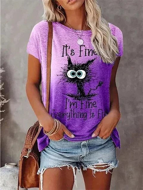 3D Print T-shirts Women Streetwear Summer Cartoon Cats Fine Casual Fashion Short Sleeve T Shirt O-neck Tees Tops Clothing
