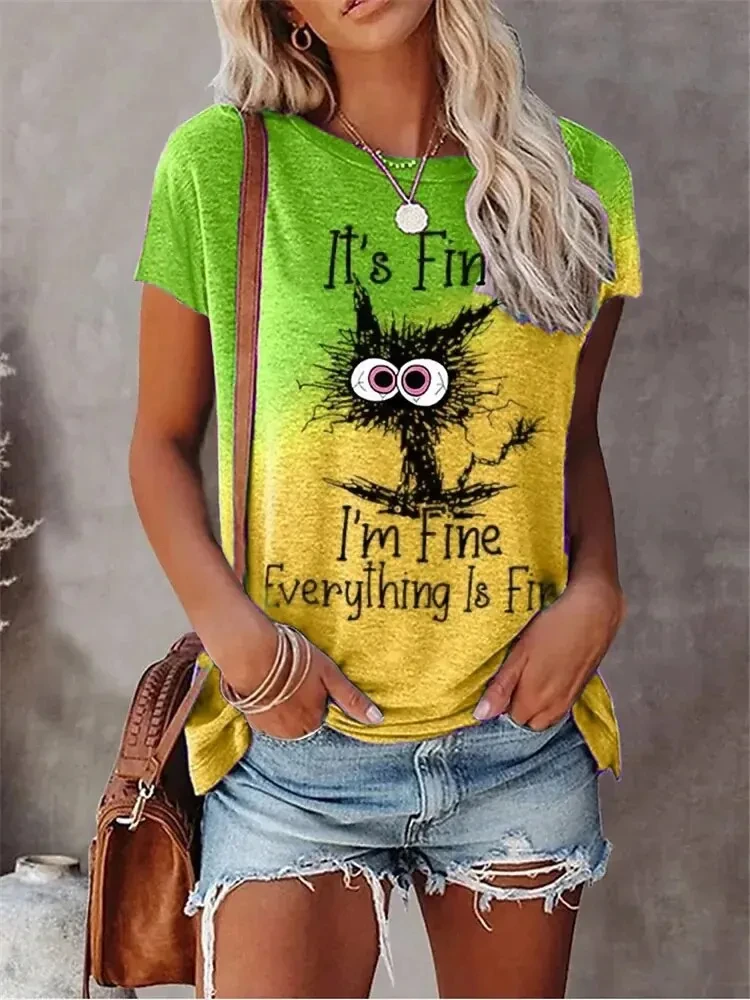 3D Print T-shirts Women Streetwear Summer Cartoon Cats Fine Casual Fashion Short Sleeve T Shirt O-neck Tees Tops Clothing