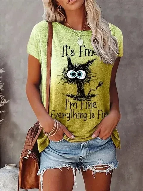 3D Print T-shirts Women Streetwear Summer Cartoon Cats Fine Casual Fashion Short Sleeve T Shirt O-neck Tees Tops Clothing