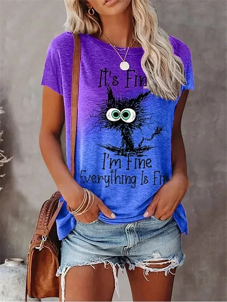 3D Print T-shirts Women Streetwear Summer Cartoon Cats Fine Casual Fashion Short Sleeve T Shirt O-neck Tees Tops Clothing