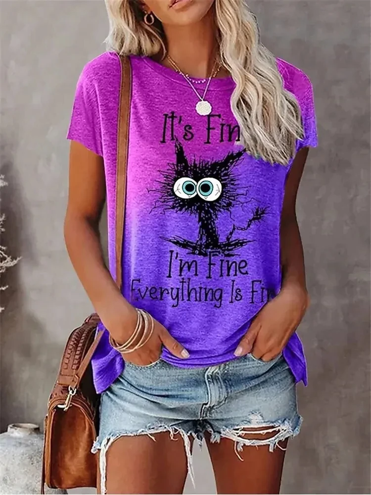3D Print T-shirts Women Streetwear Summer Cartoon Cats Fine Casual Fashion Short Sleeve T Shirt O-neck Tees Tops Clothing