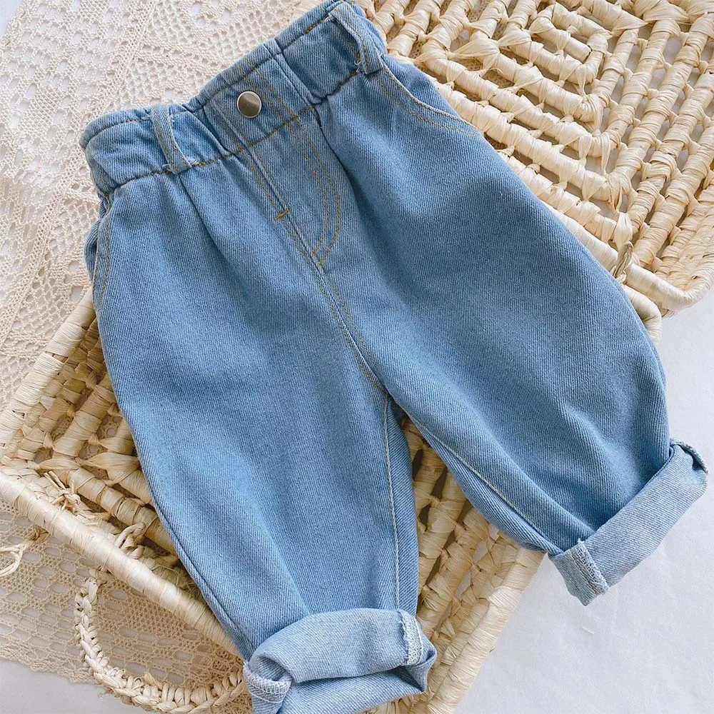 Baby Boy Girl Loose Jeans New Fashion Korean Style Casual Solid Color Jeans Spring Autumn Children's Denim Pants For 1-7 Years