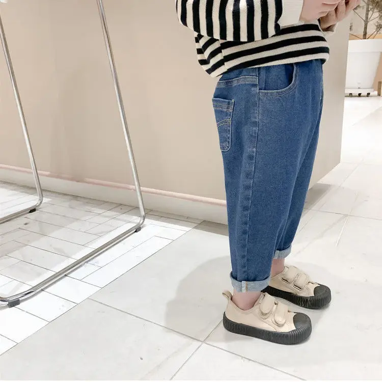 Baby Boy Girl Loose Jeans New Fashion Korean Style Casual Solid Color Jeans Spring Autumn Children's Denim Pants For 1-7 Years