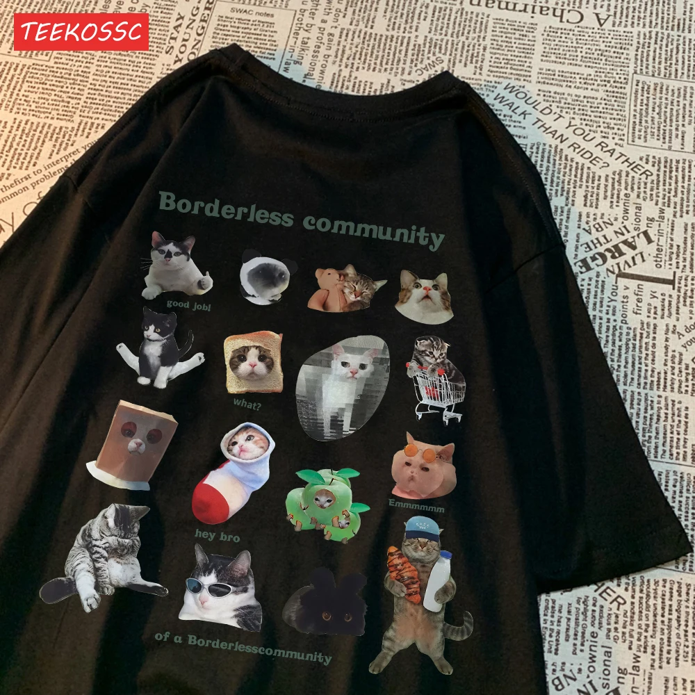 Summer Cotton Women T-Shirts Cute Cats Picture Prints Short Sleeve O-Neck Soft Breathable Tops Casual Oversize Female Clothes