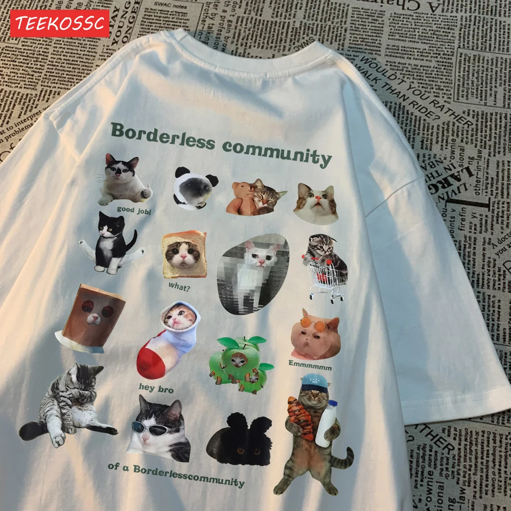 Summer Cotton Women T-Shirts Cute Cats Picture Prints Short Sleeve O-Neck Soft Breathable Tops Casual Oversize Female Clothes