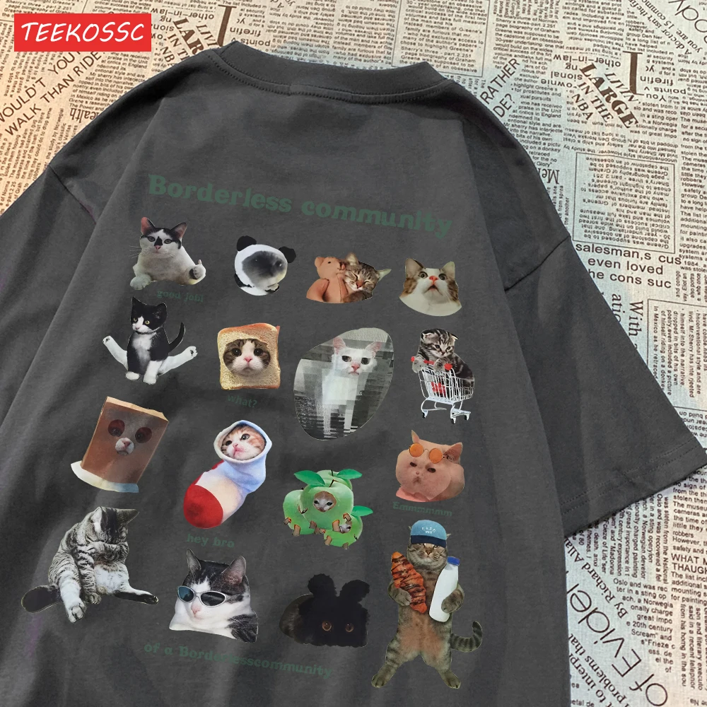 Summer Cotton Women T-Shirts Cute Cats Picture Prints Short Sleeve O-Neck Soft Breathable Tops Casual Oversize Female Clothes