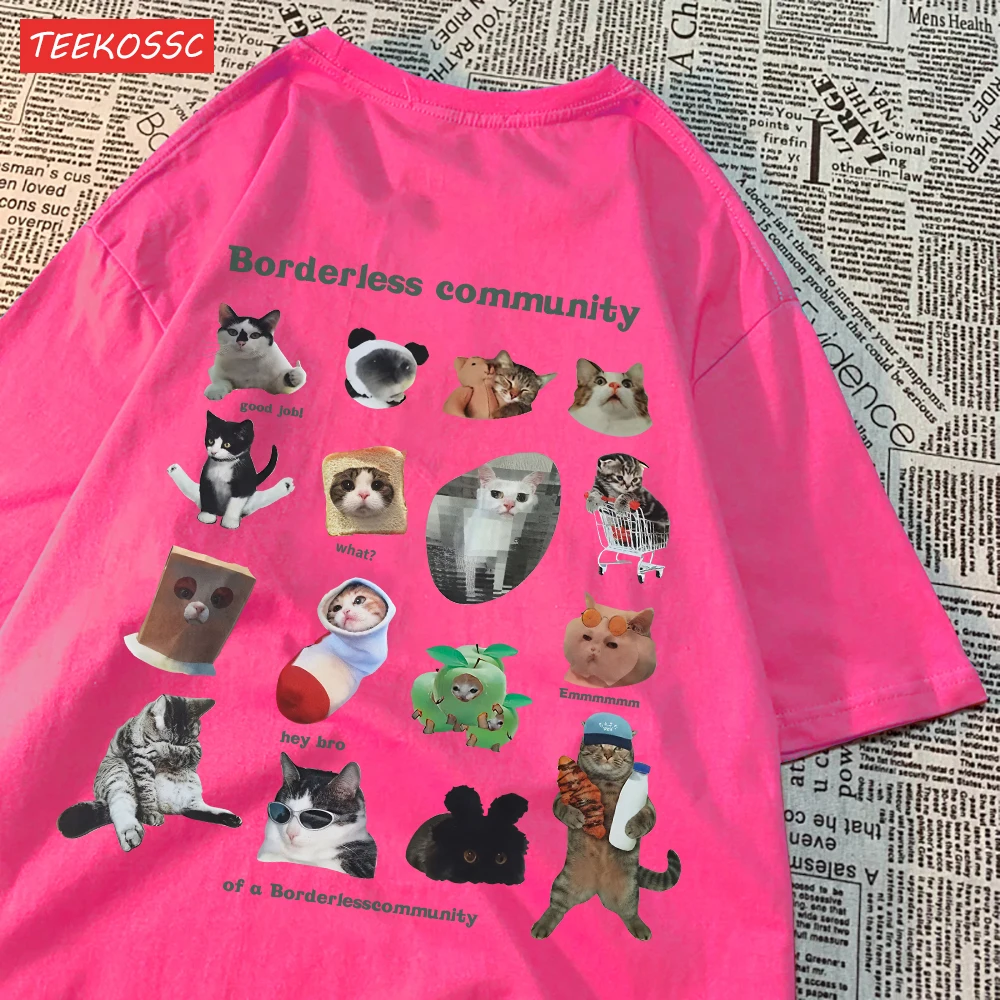 Summer Cotton Women T-Shirts Cute Cats Picture Prints Short Sleeve O-Neck Soft Breathable Tops Casual Oversize Female Clothes