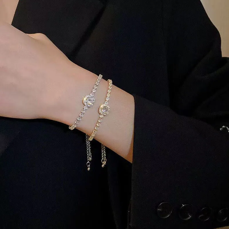 New 925 Sterling Silver Luxury Bracelet Elegant Shiny Zircon Fine Jewelry For Women Engagement Wedding Glamour Jewelry Wholesale