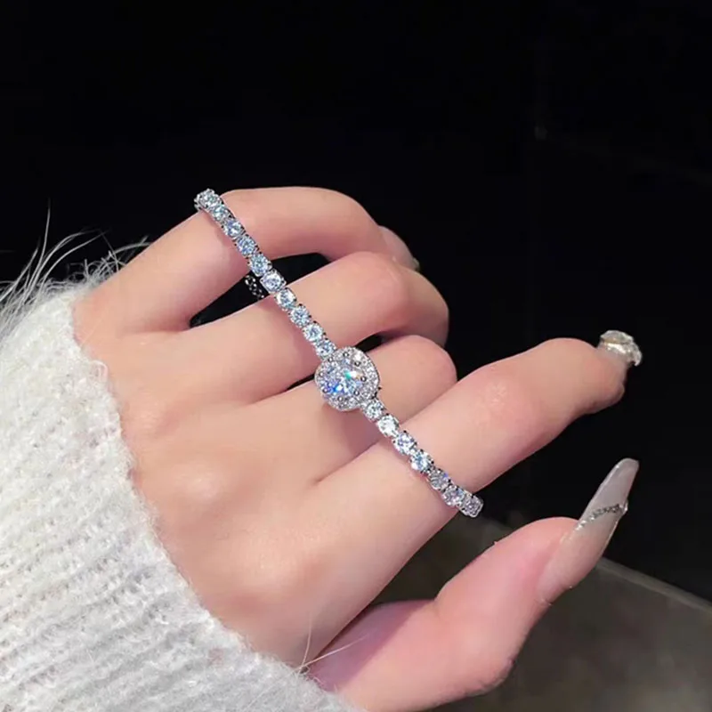 New 925 Sterling Silver Luxury Bracelet Elegant Shiny Zircon Fine Jewelry For Women Engagement Wedding Glamour Jewelry Wholesale