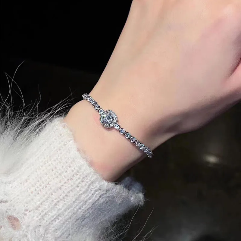 New 925 Sterling Silver Luxury Bracelet Elegant Shiny Zircon Fine Jewelry For Women Engagement Wedding Glamour Jewelry Wholesale