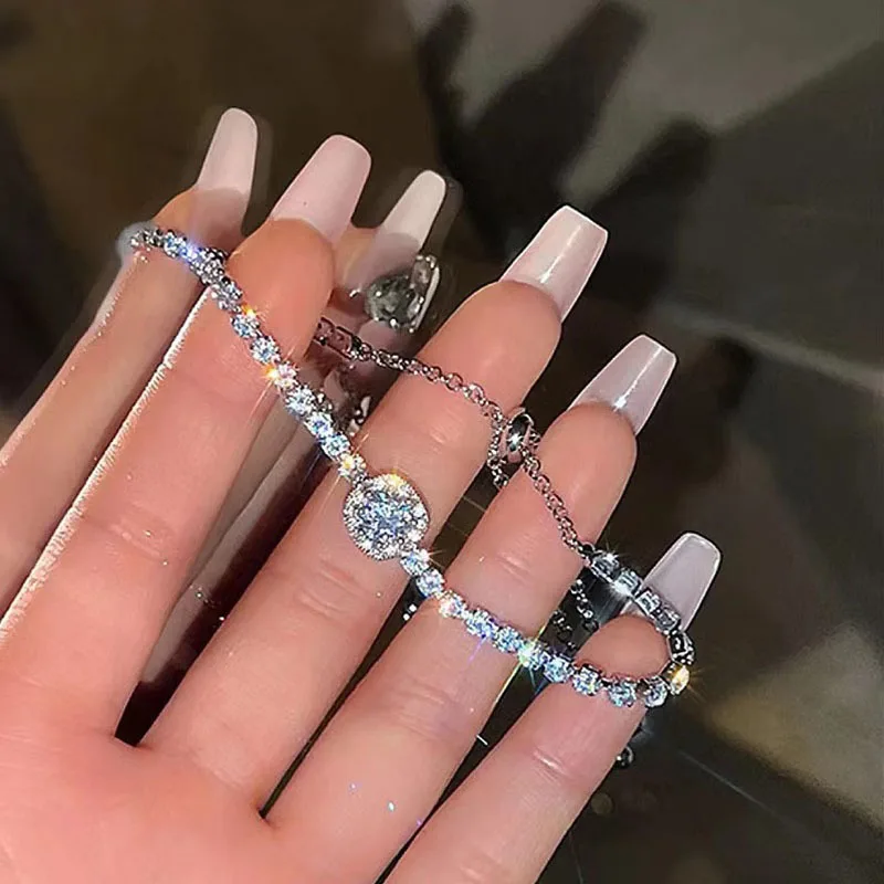 New 925 Sterling Silver Luxury Bracelet Elegant Shiny Zircon Fine Jewelry For Women Engagement Wedding Glamour Jewelry Wholesale
