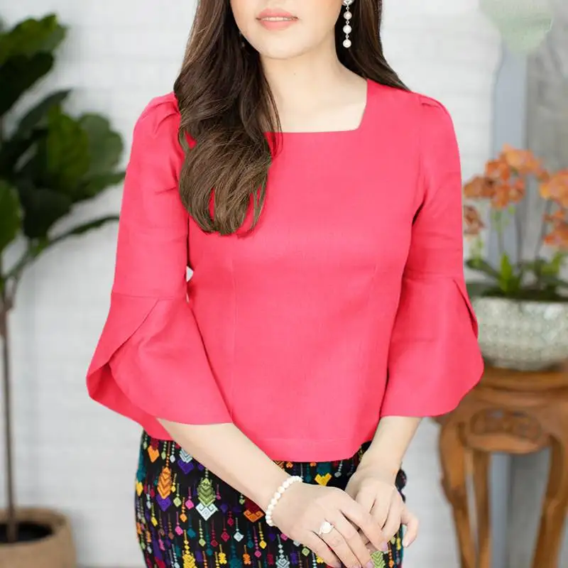 ZANZEA Elegant Korean Women Blouse Chic Puff 3/4 Sleeve Tops Fashion Square Collar Tunics 2024 Summer Vintage Party Shirt Blusas