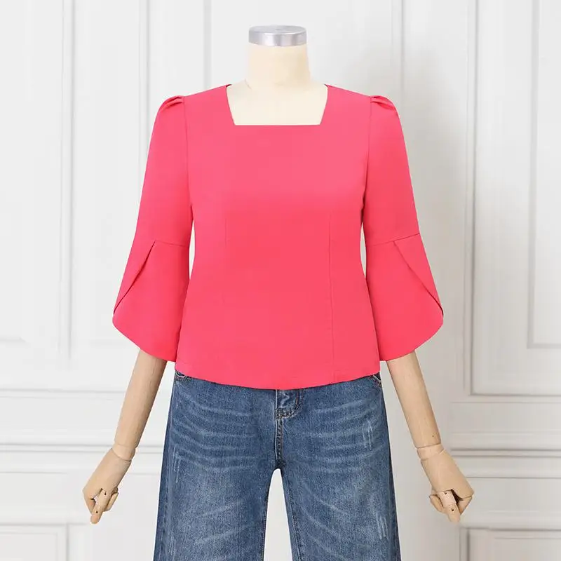 ZANZEA Elegant Korean Women Blouse Chic Puff 3/4 Sleeve Tops Fashion Square Collar Tunics 2024 Summer Vintage Party Shirt Blusas