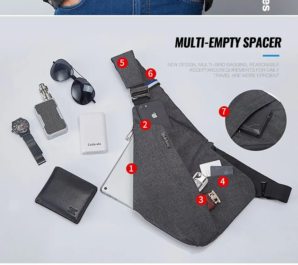 DIENQI Shoulder Bags for Men Thinlight Body Pocket Men's Crossbody Bag Multi-pocket Pouch Anti Theft Security Male Holster Bag