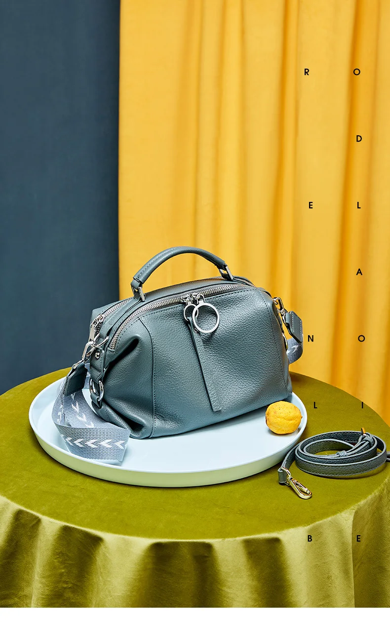 Zency Fashion Black Designer Shoulder Bag For Women 100% Genuine Leather Handbag Medium Size For Daily Life With Two Straps
