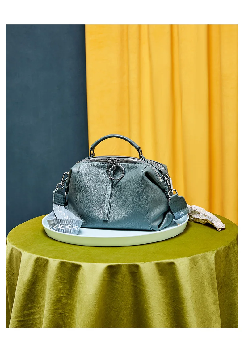 Zency Fashion Black Designer Shoulder Bag For Women 100% Genuine Leather Handbag Medium Size For Daily Life With Two Straps
