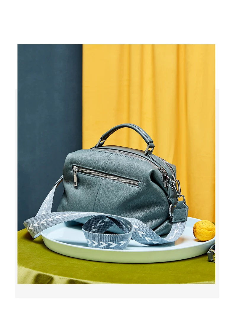 Zency Fashion Black Designer Shoulder Bag For Women 100% Genuine Leather Handbag Medium Size For Daily Life With Two Straps
