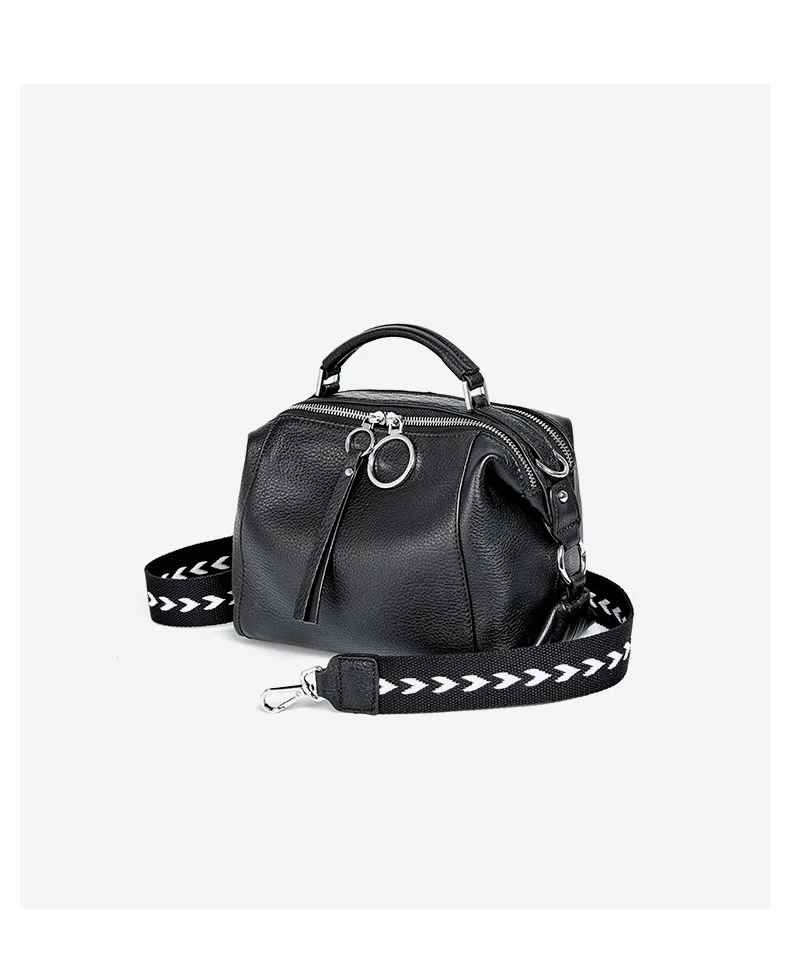 Zency Fashion Black Designer Shoulder Bag For Women 100% Genuine Leather Handbag Medium Size For Daily Life With Two Straps