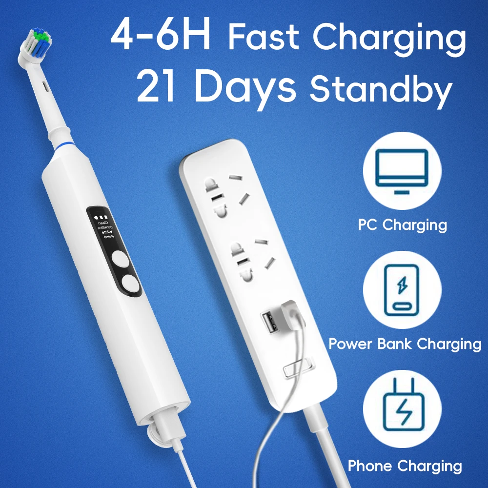 Intelligent Rotating Electric Toothbrush, 4 Modes Smart Rechargeable Rotary Toothbrush Compatible with Oral B Replacement Heads