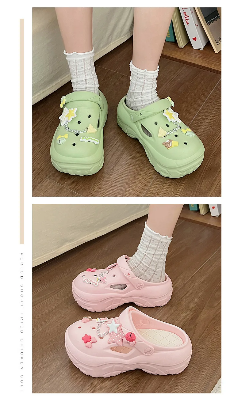 Women's Summer Beach Clogs with Adorable Cartoon Accents, Breathable Hollow Out Design, Lightweight and Comfy for Casual Wear