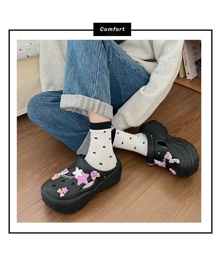 Women's Summer Beach Clogs with Adorable Cartoon Accents, Breathable Hollow Out Design, Lightweight and Comfy for Casual Wear